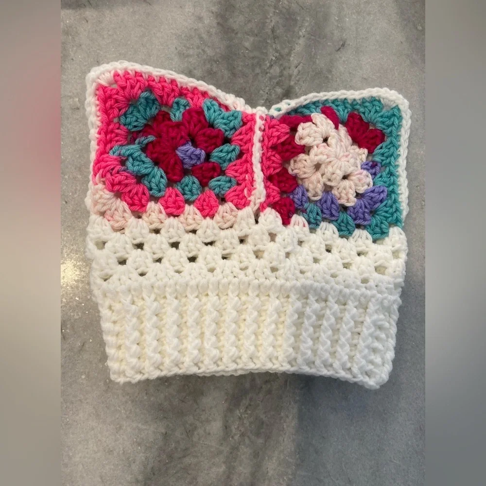 Handmade Crochet Cat Animal Ear Beanie Hat Cozy Ribbed Brim Stretch Winter Hat